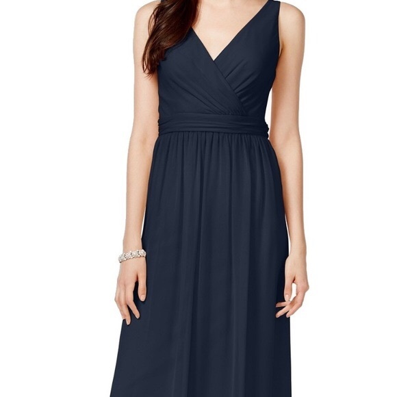 Navy Adrianna Papell Chiffon Draped Maxi Dress - Picture 2 of 7